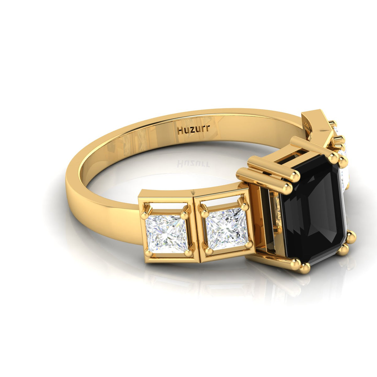 White & Black Diamond Gold Plated Solitaire Ring