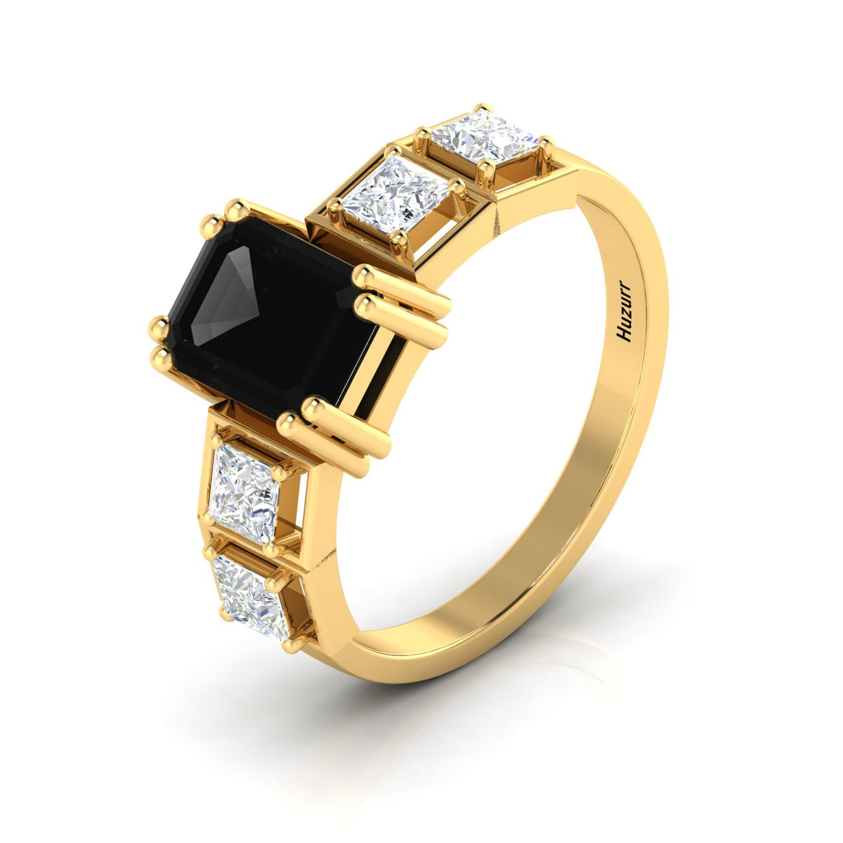 White & Black Diamond Gold Plated Solitaire Ring
