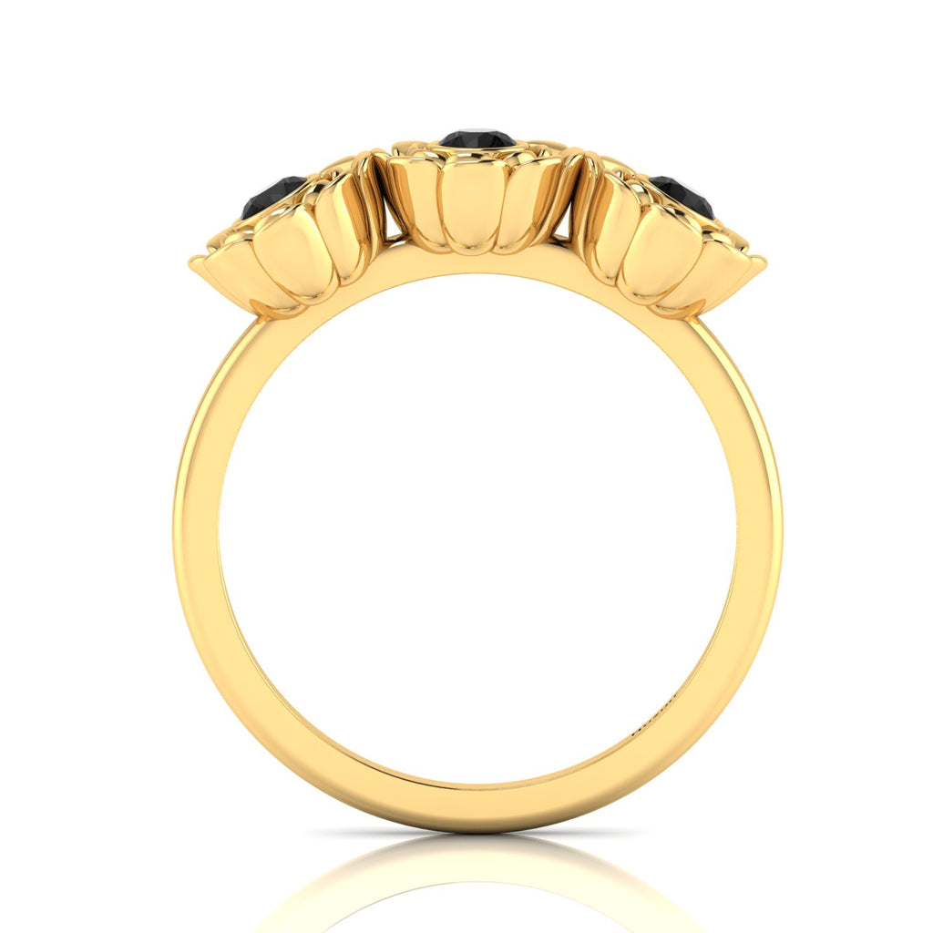 Black Diamond Rose Flower Gold Plated Ring
