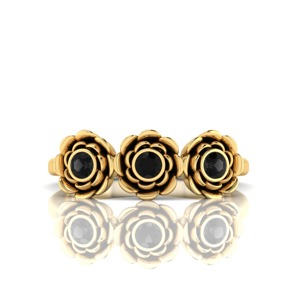 Black Diamond Rose Flower Gold Plated Ring