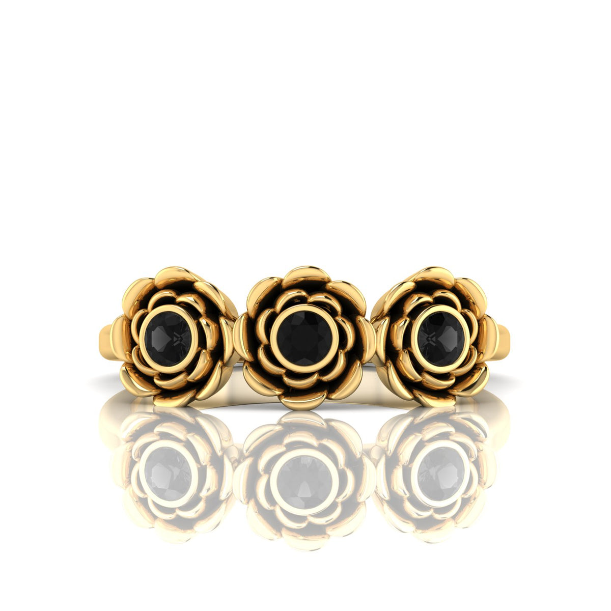 Black Diamond Rose Flower Gold Plated Ring