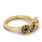 Black Diamond Rose Flower Gold Plated Ring