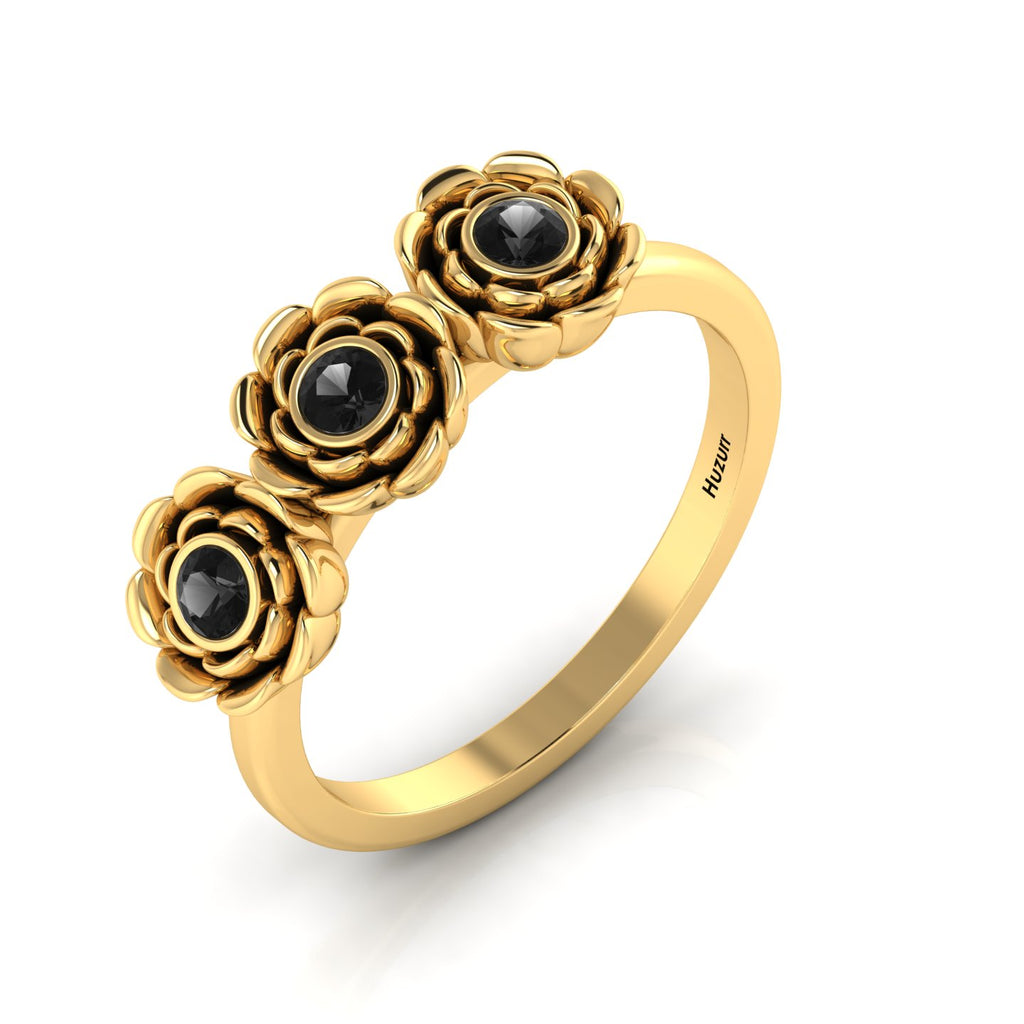 Black Diamond Rose Flower Gold Plated Ring
