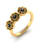 Black Diamond Rose Flower Gold Plated Ring