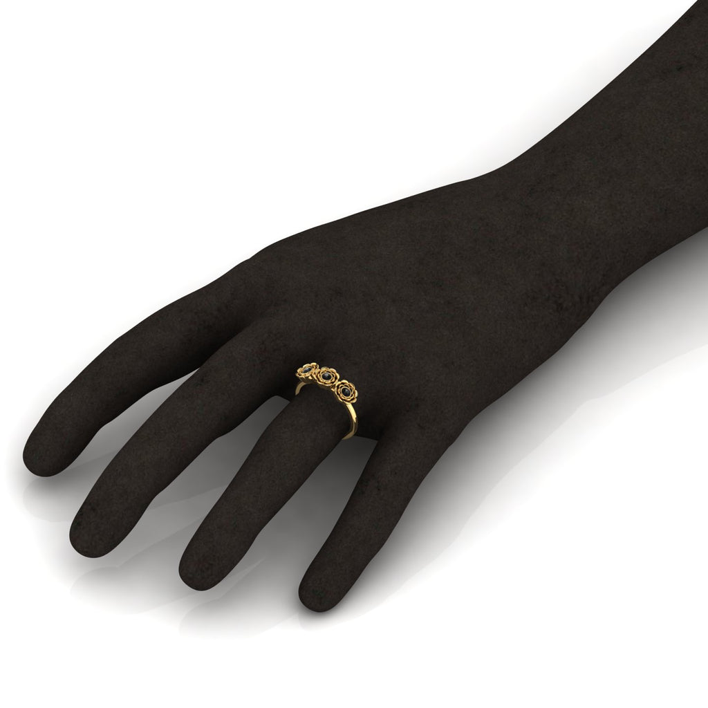 Black Diamond Rose Flower Gold Plated Ring