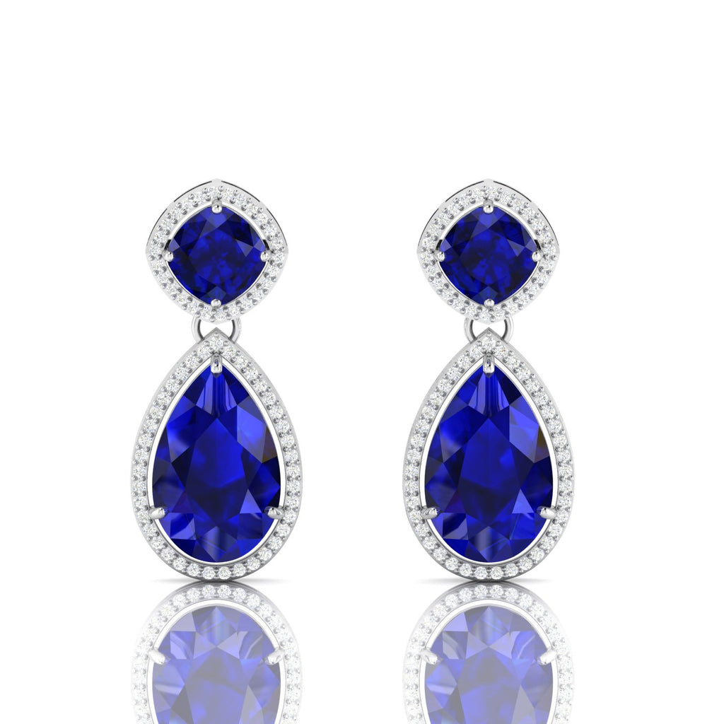 Blue Sapphire Tear Drop Dangle Sterling Silver Earrings