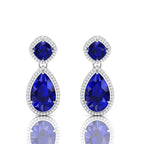Blue Sapphire Tear Drop Dangle Sterling Silver Earrings