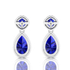 Blue Sapphire Tear Drop Dangle Sterling Silver Earrings