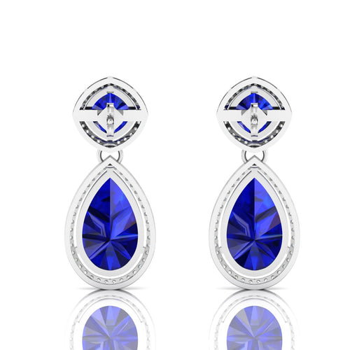 Blue Sapphire Tear Drop Dangle Sterling Silver Earrings