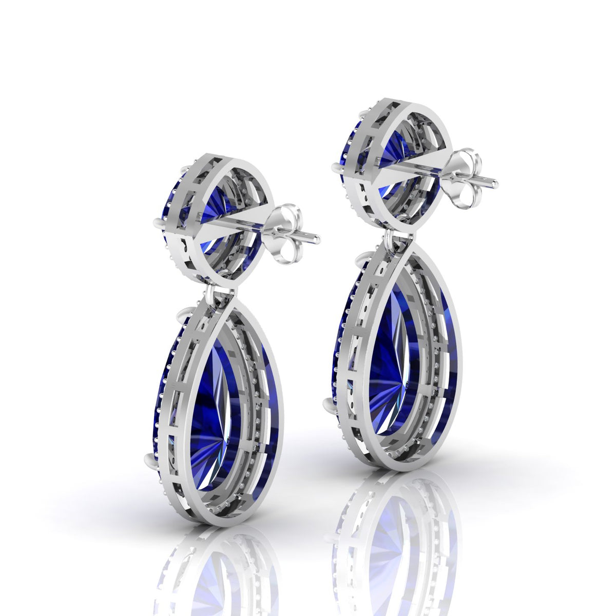 Blue Sapphire Tear Drop Dangle Sterling Silver Earrings