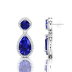 Blue Sapphire Tear Drop Dangle Sterling Silver Earrings