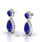 Blue Sapphire Tear Drop Dangle Sterling Silver Earrings