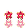 Pear-Cut Floral Gold Plated Ruby Studs Earrings