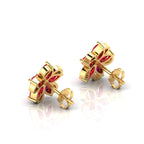Pear-Cut Floral Gold Plated Ruby Studs Earrings