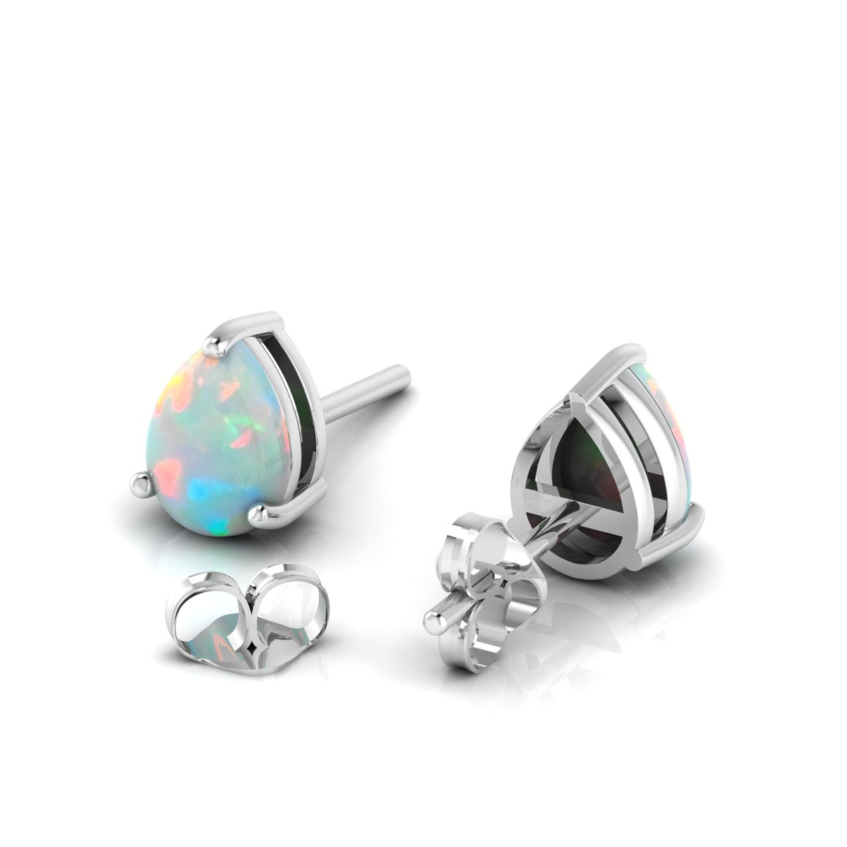Sterling Silver Pear-Cut Opal Stud Earrings