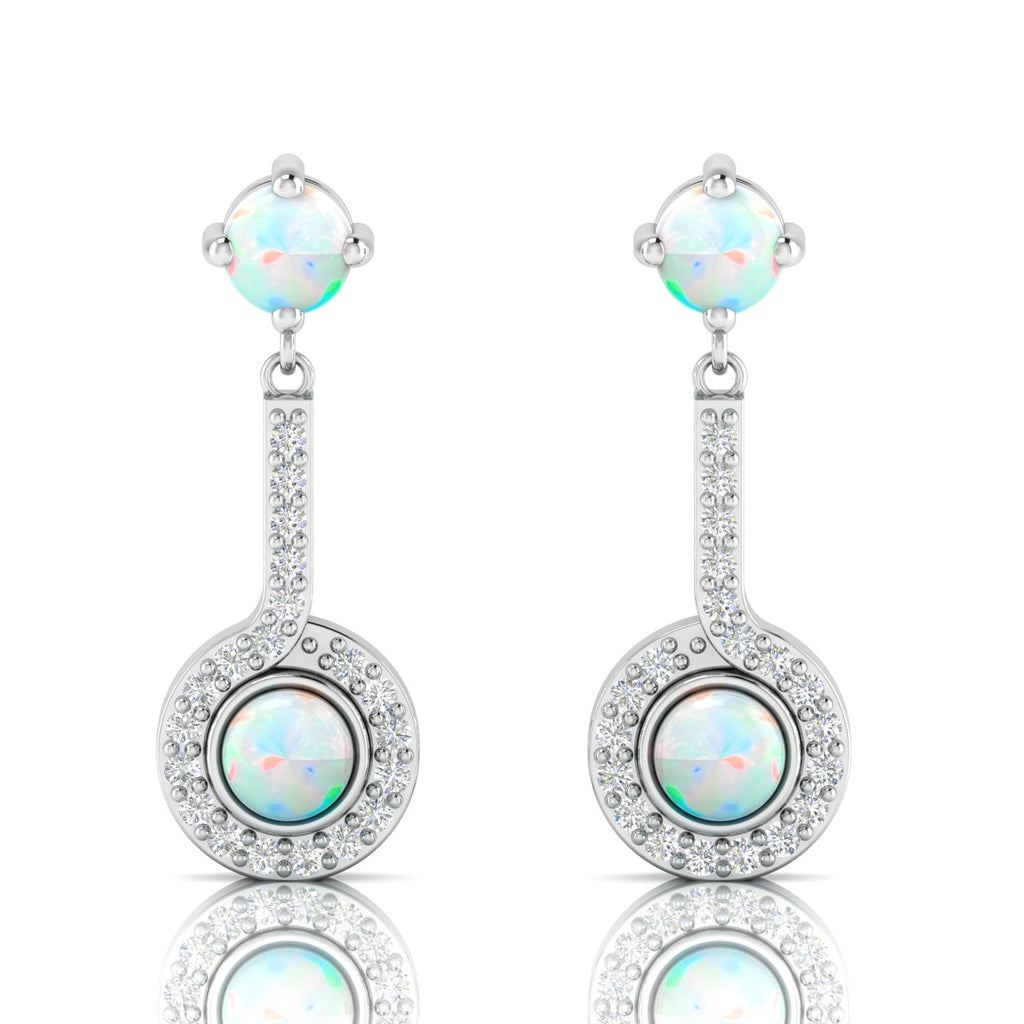 Round Opal Halo Dangle & Drop Sterling Silver Earrings