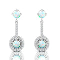 Round Opal Halo Dangle & Drop Sterling Silver Earrings