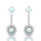 Round Opal Halo Dangle & Drop Sterling Silver Earrings
