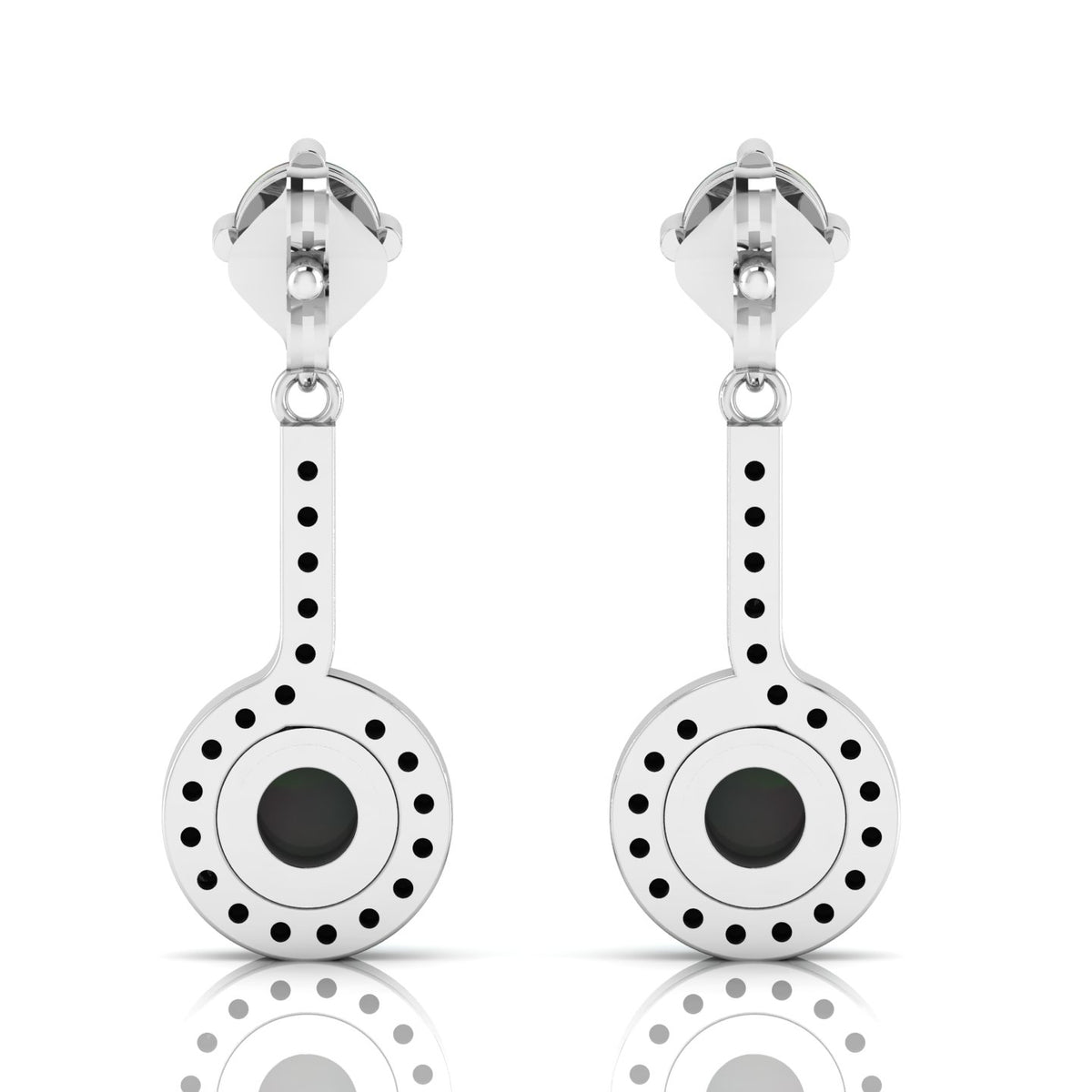 Round Opal Halo Dangle & Drop Sterling Silver Earrings