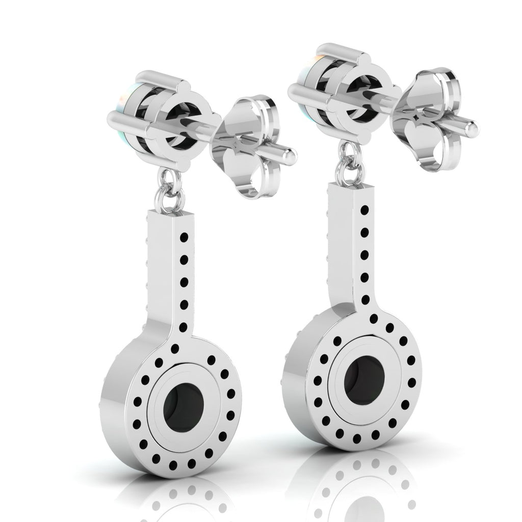 Round Opal Halo Dangle & Drop Sterling Silver Earrings