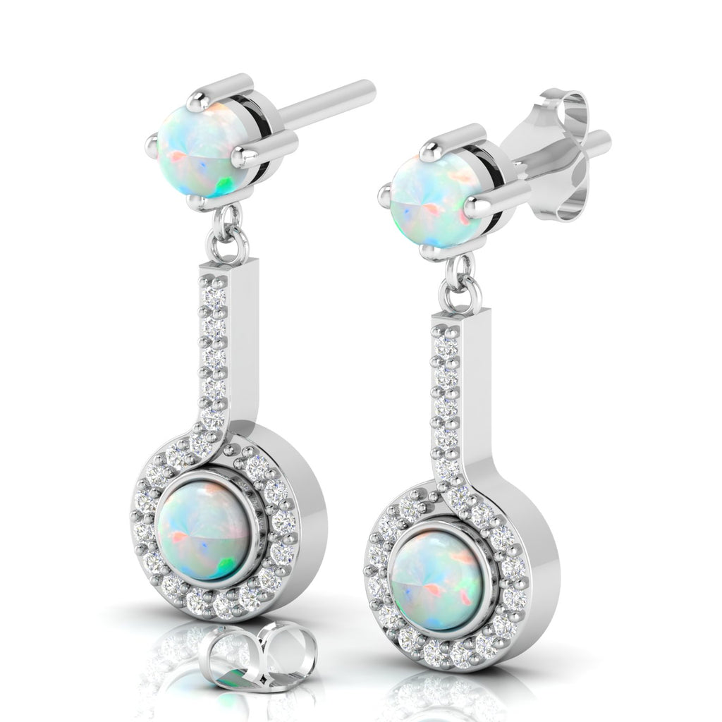 Round Opal Halo Dangle & Drop Sterling Silver Earrings