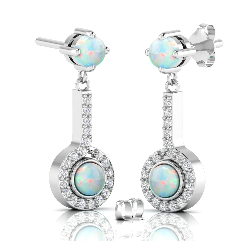 Round Opal Halo Dangle & Drop Sterling Silver Earrings