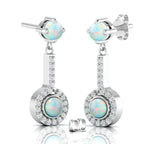 Round Opal Halo Dangle & Drop Sterling Silver Earrings