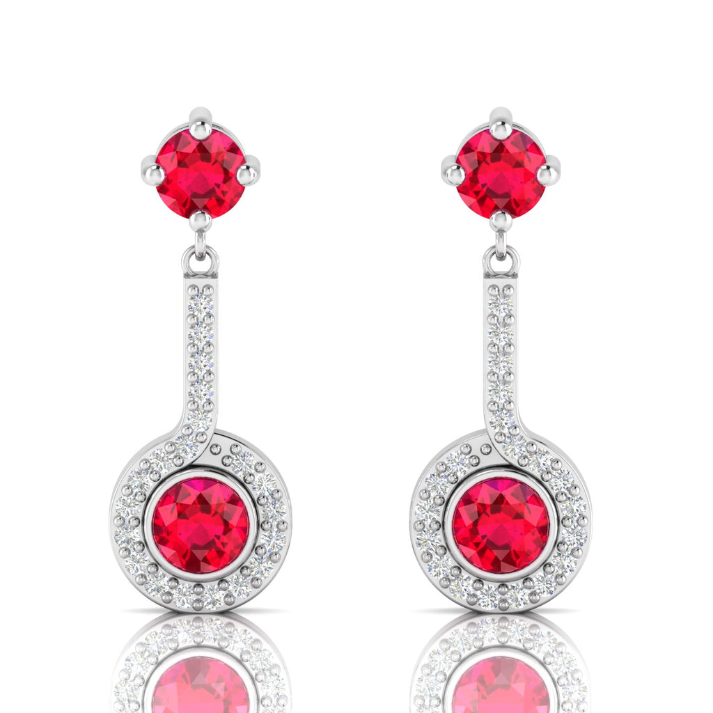 Round Ruby Halo Dangle & Drop Sterling Silver Earrings