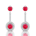 Round Ruby Halo Dangle & Drop Sterling Silver Earrings