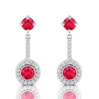 Round Ruby Halo Dangle & Drop Sterling Silver Earrings