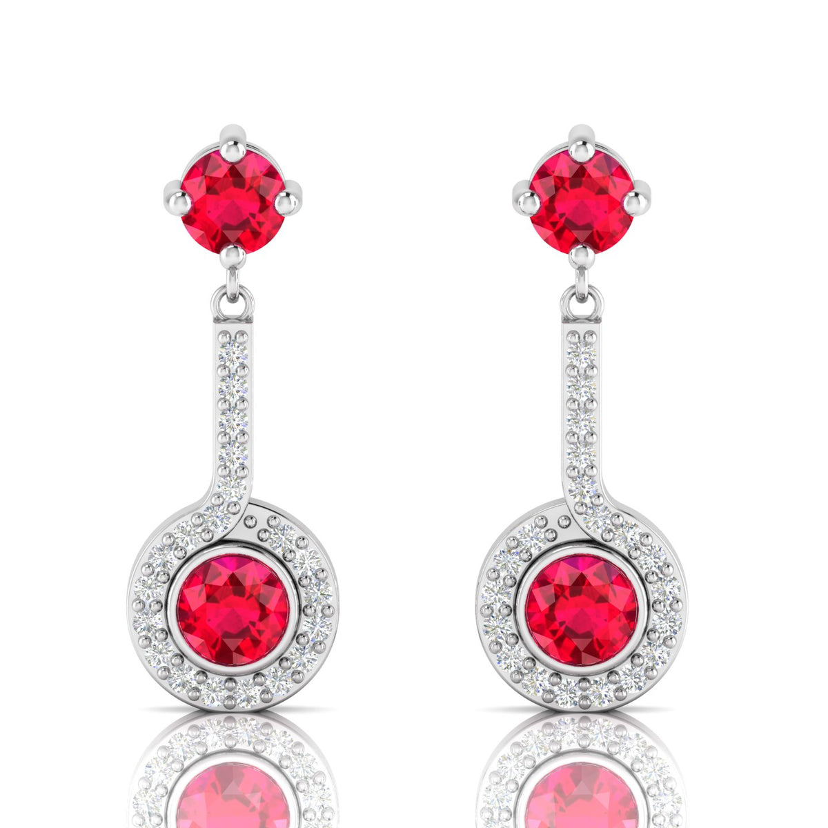 Round Ruby Halo Dangle & Drop Sterling Silver Earrings