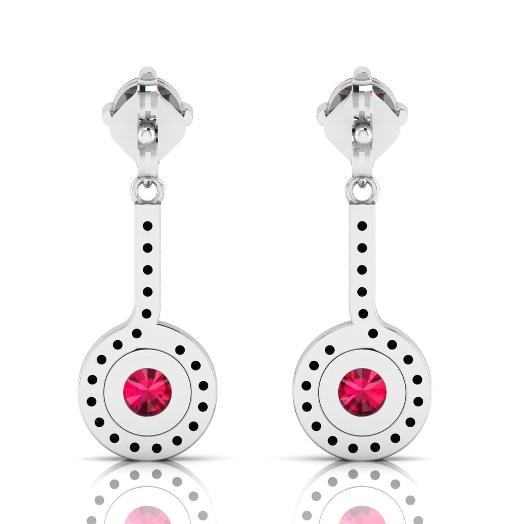 Round Ruby Halo Dangle & Drop Sterling Silver Earrings