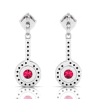 Round Ruby Halo Dangle & Drop Sterling Silver Earrings