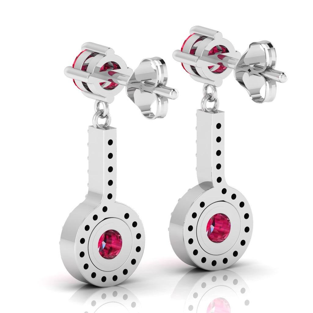 Round Ruby Halo Dangle & Drop Sterling Silver Earrings