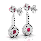 Round Ruby Halo Dangle & Drop Sterling Silver Earrings