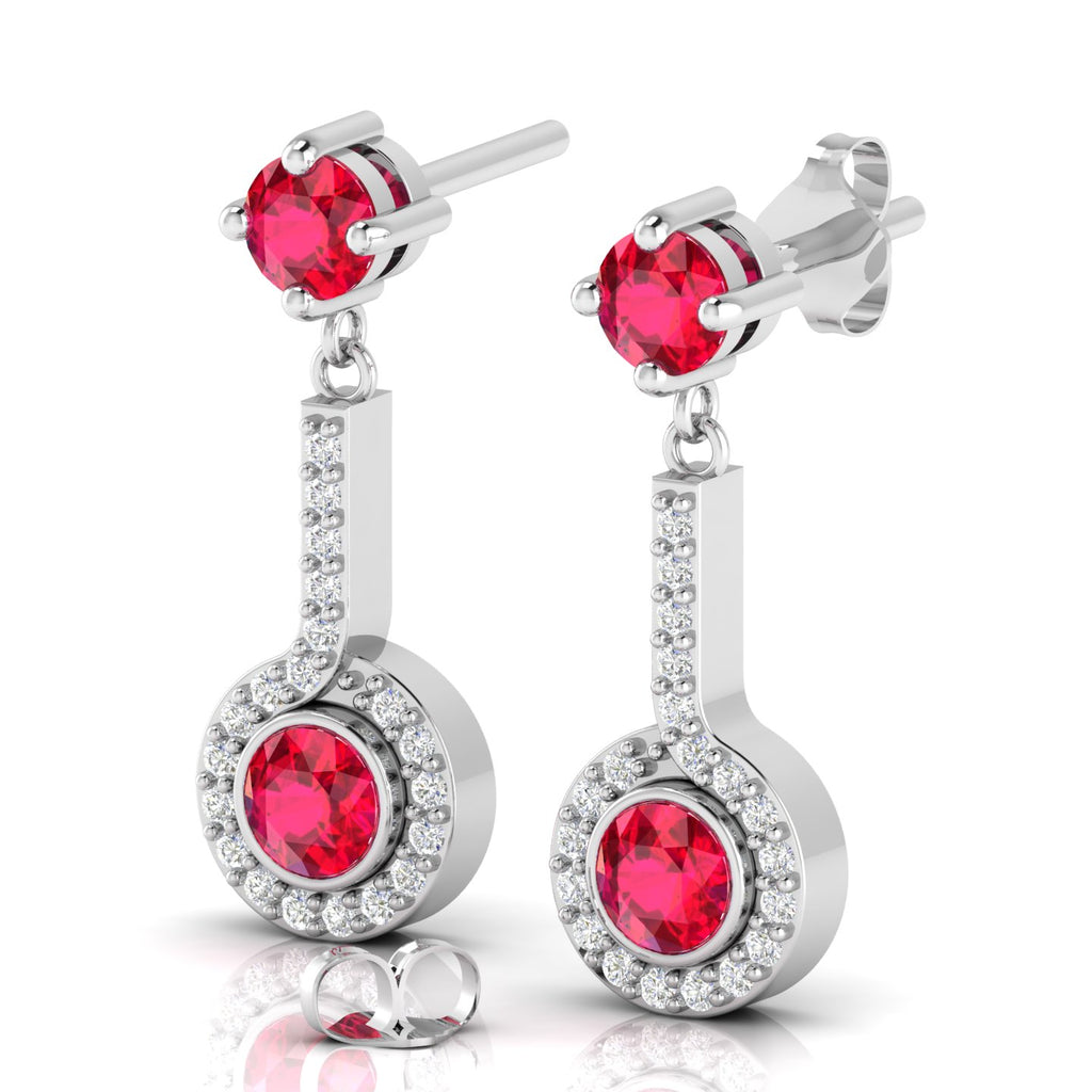 Round Ruby Halo Dangle & Drop Sterling Silver Earrings