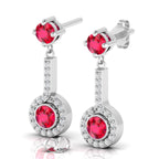 Round Ruby Halo Dangle & Drop Sterling Silver Earrings