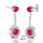 Round Ruby Halo Dangle & Drop Sterling Silver Earrings
