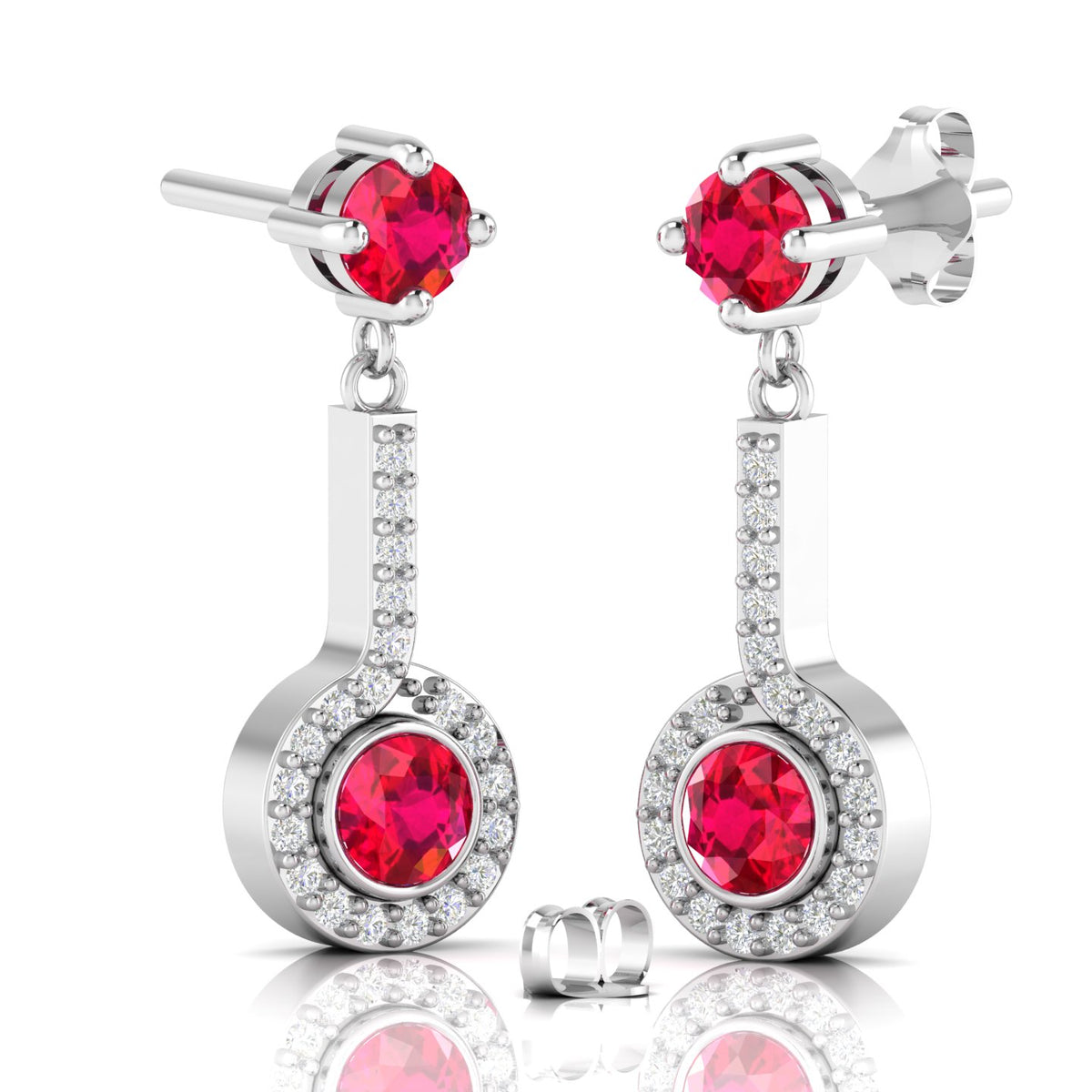 Round Ruby Halo Dangle & Drop Sterling Silver Earrings