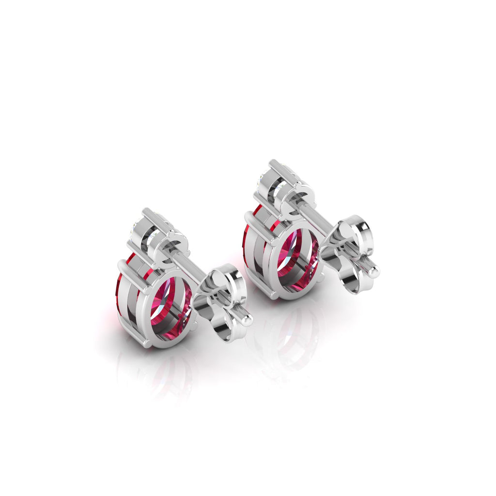 Ruby & Diamond Stud Sterling Silver Earrings