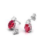 Ruby & Diamond Stud Sterling Silver Earrings
