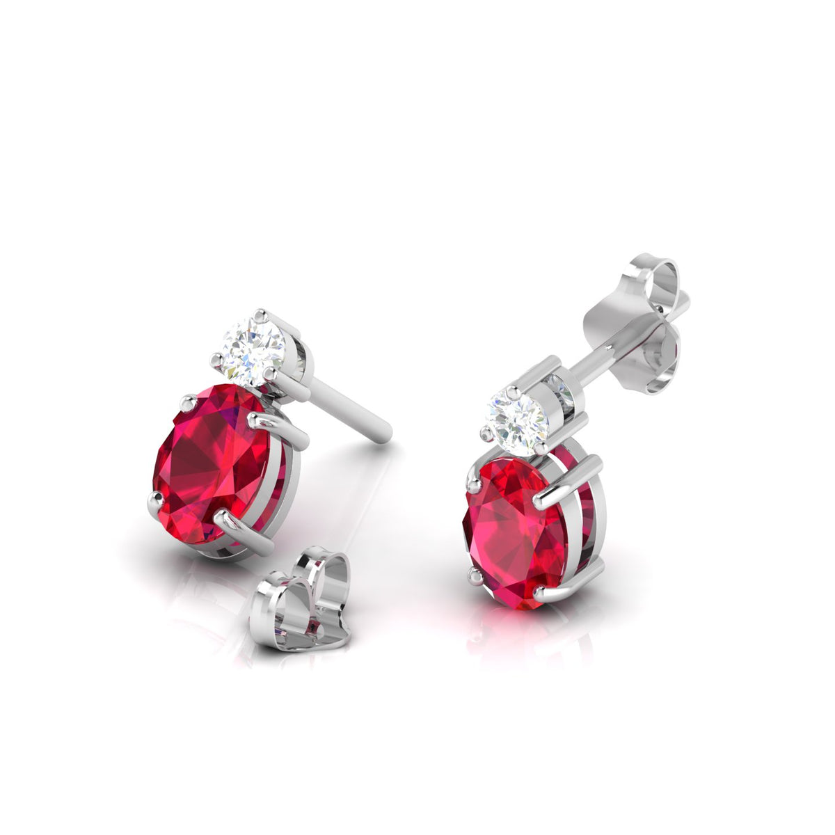 Ruby & Diamond Stud Sterling Silver Earrings
