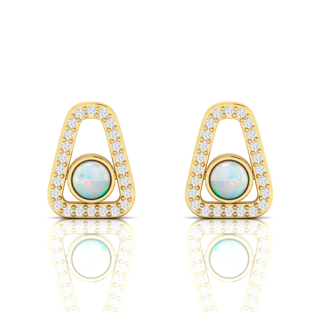 Triangular Round Opal Gold Plated Studs Earrings
