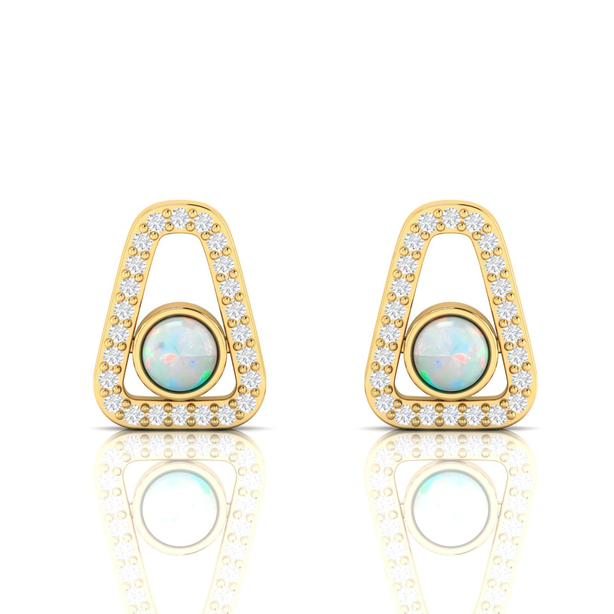 Triangular Round Opal Gold Plated Studs Earrings