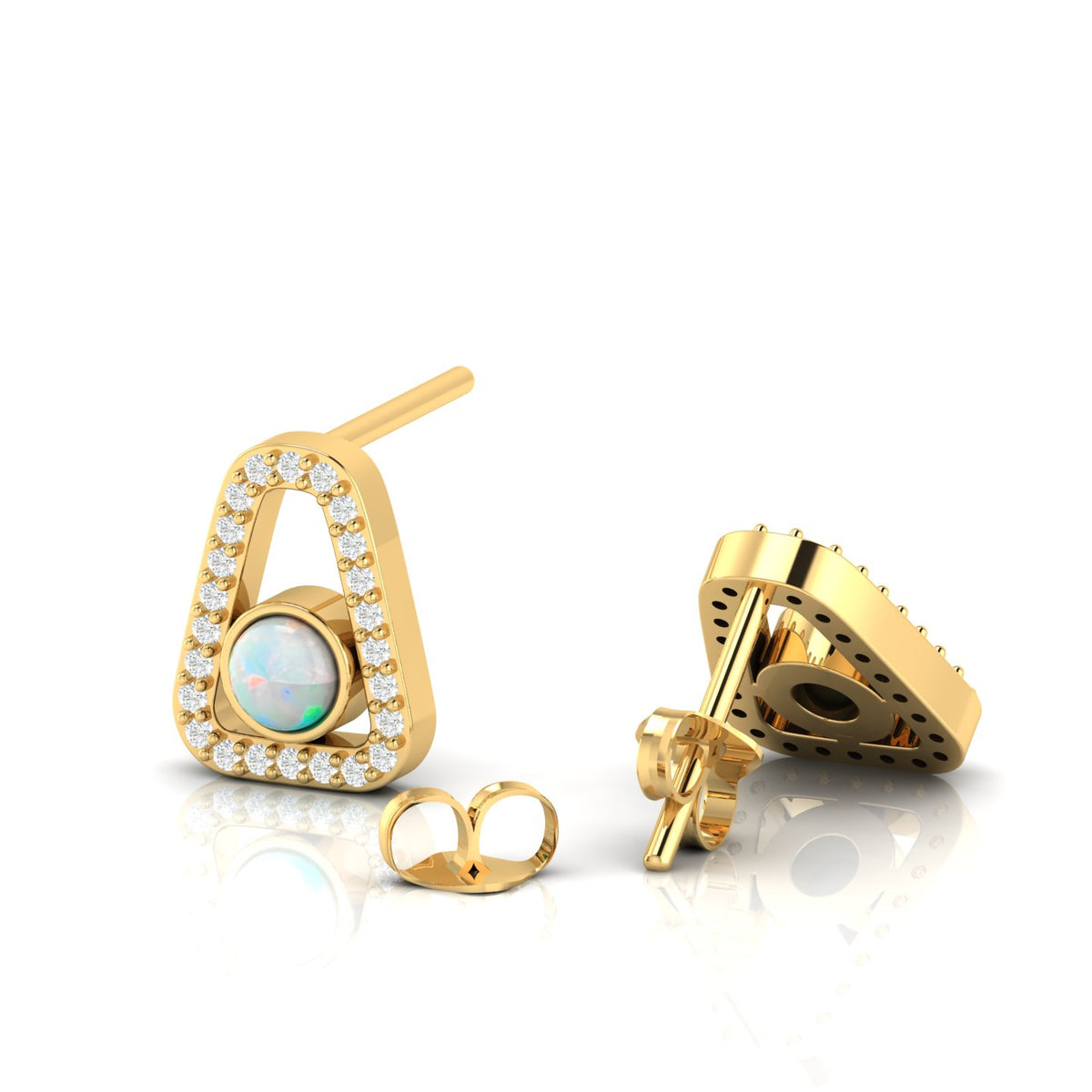 Triangular Round Opal Gold Plated Studs Earrings