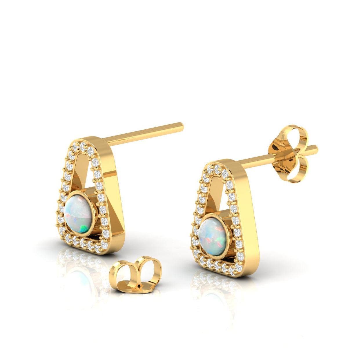 Triangular Round Opal Gold Plated Studs Earrings