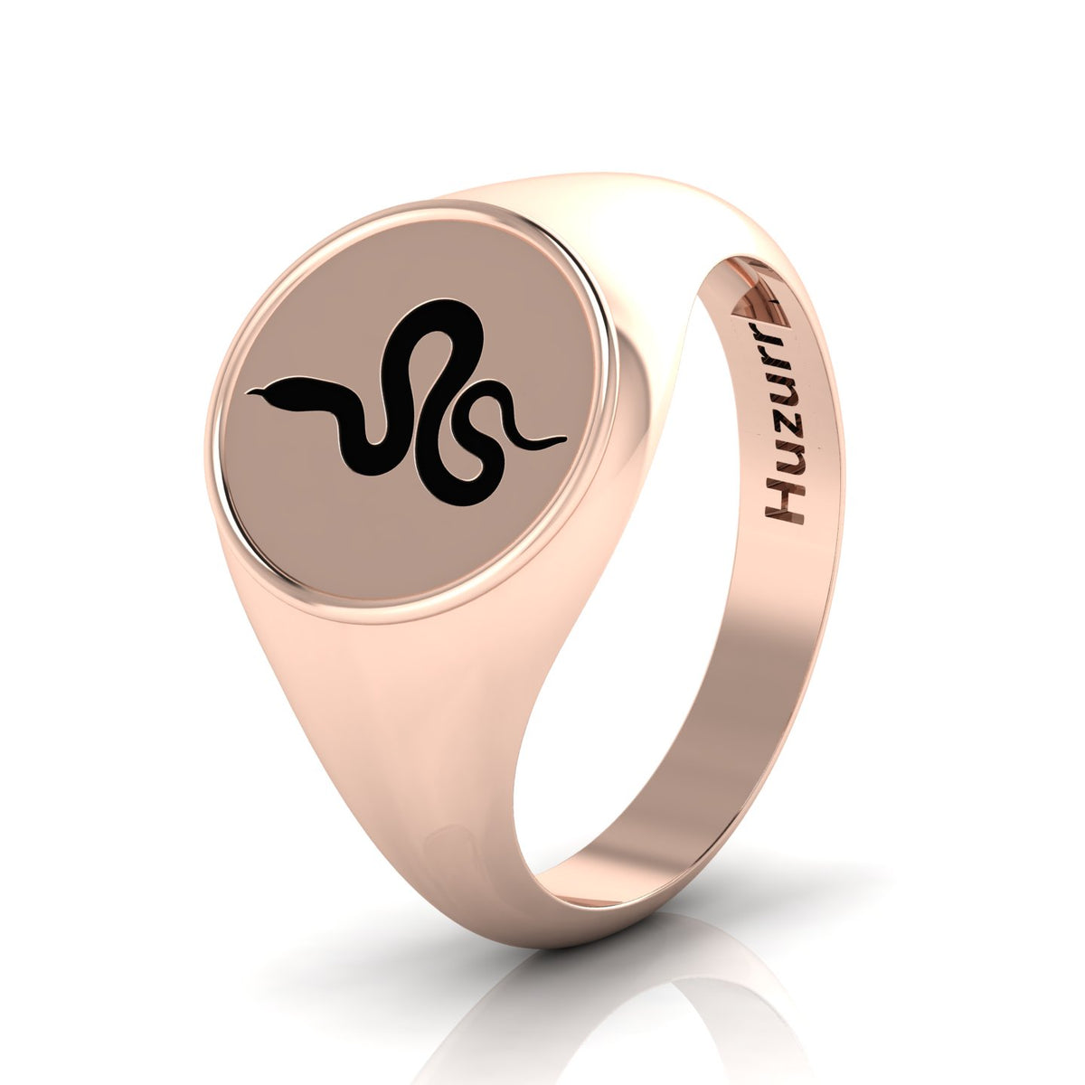 Black Enamel Spiral Snake Engraved Rose Gold Plated Classic Signet Ring