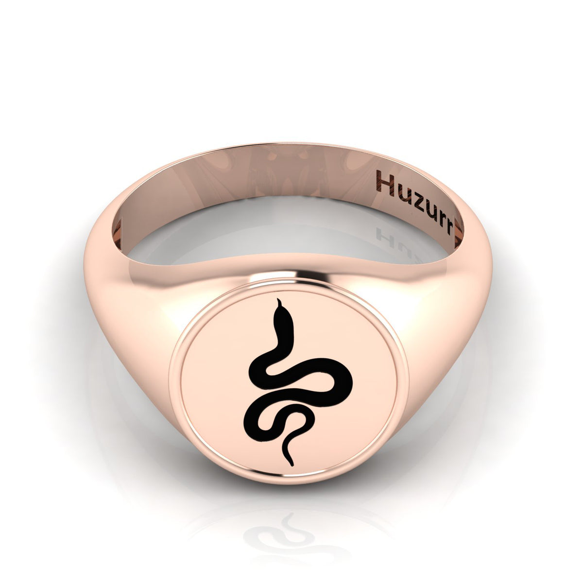 Black Enamel Spiral Snake Engraved Rose Gold Plated Classic Signet Ring