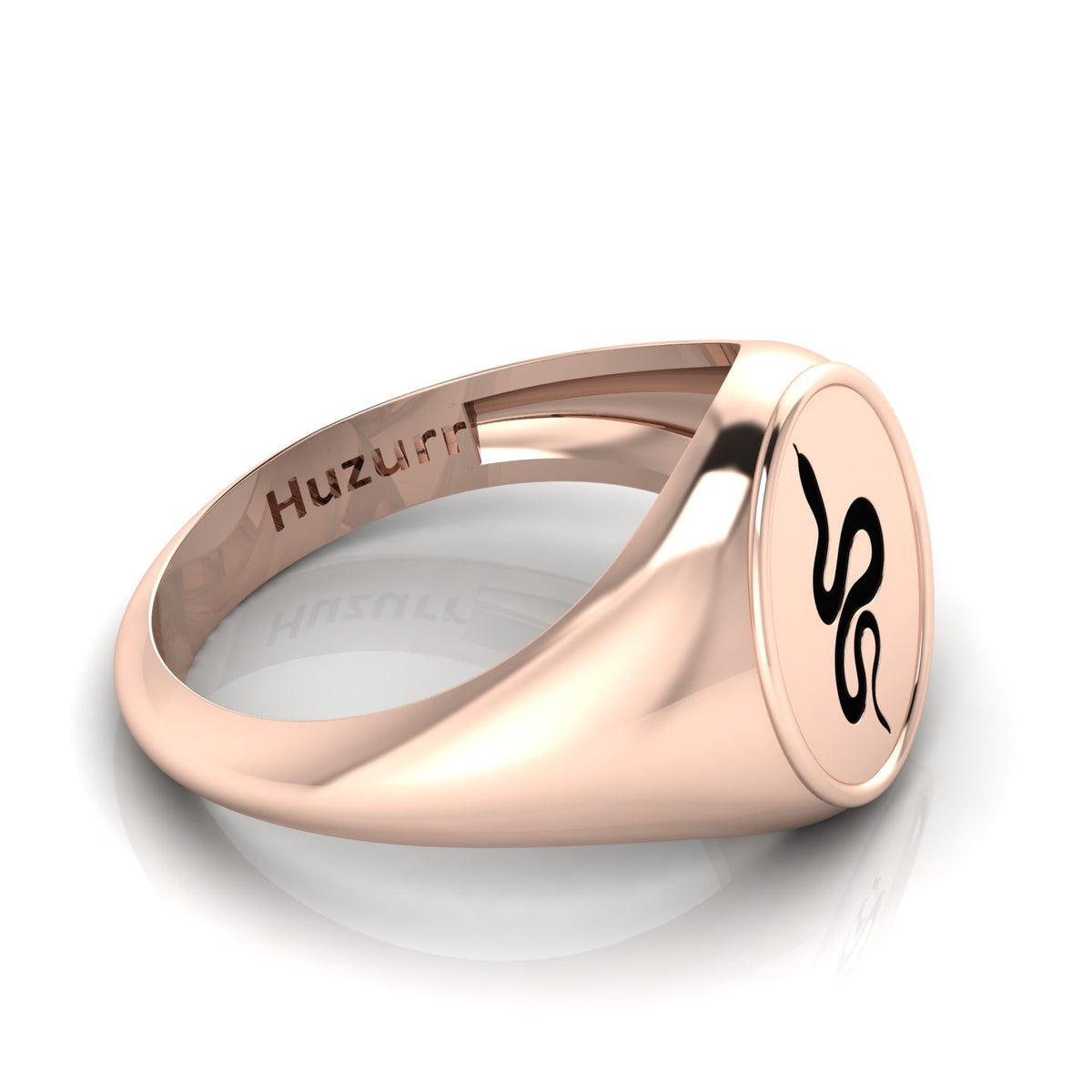 Black Enamel Spiral Snake Engraved Rose Gold Plated Classic Signet Ring