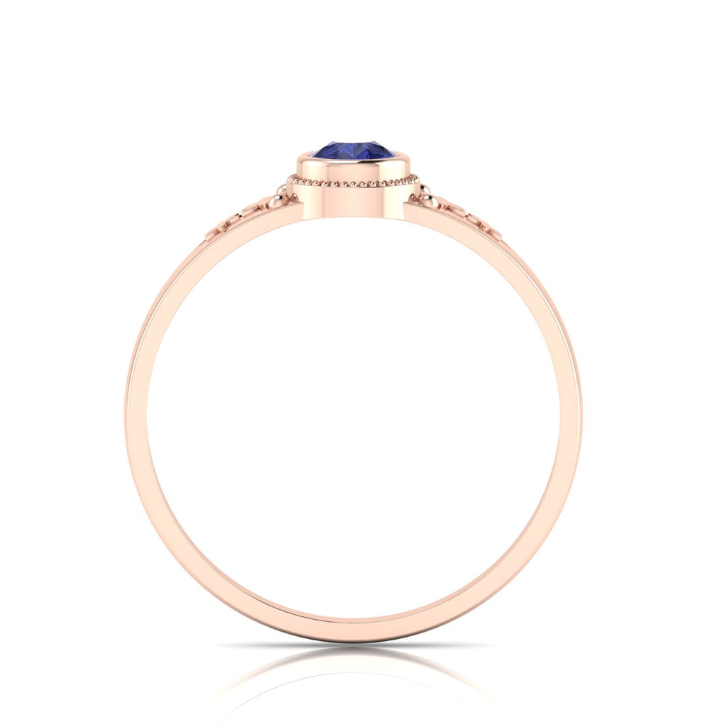Tear Drop Style Tanzanite Flower Rose Gold Plated Solitaire Ring